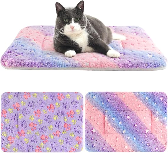 2 Pack Cat Blanket for Indoor Cat, Warm Calming Kitten Beds | Washable Small Dog & Puppy Crate Mat, Fuzzy Pet Blankets for Anxiety and Stress