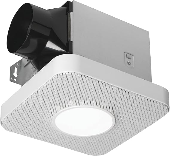 Homewerks 7130-40-BT DC Bathroom Fan with Light and Bluetooth Speaker 90-CFM 1.2 Sones White Easy Install, 4000 Kelvin Cool White Light