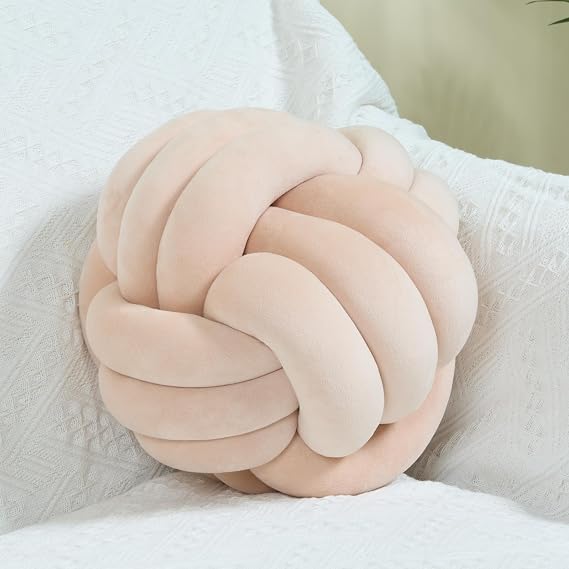Knot Pillow Ball, Soft Round Throw Pillow Cushion Home Decorative Ball Pillows, Handmade Plush Throw Knotted Pillow for Home Decor Play Knot Ball(7.87inches,Beige)