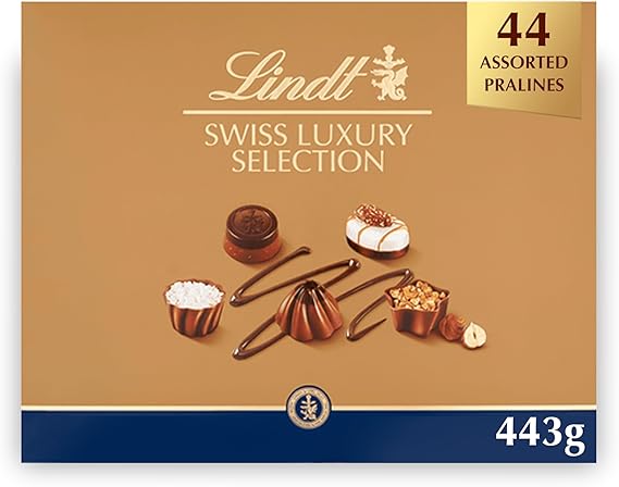 Lindt Swiss Luxury Selection – 443g Extra Large Gift Box – Chocolate Assortment – Milk, Dark & White Pralines for Him & Her