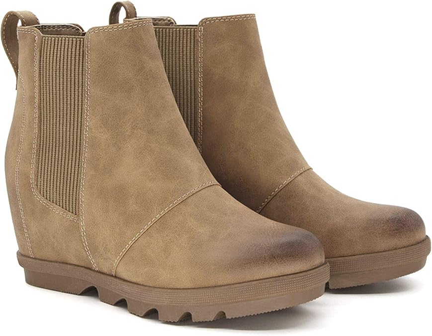 Athlefit Women's Hidden Heel Chelsea Ankle Wedge Boots | Comfortable Platform Wedge Booties, Round Toe, Slip On, Elastic Sides, Ideal for Fall Winter Casual Walking, Office, Hiking