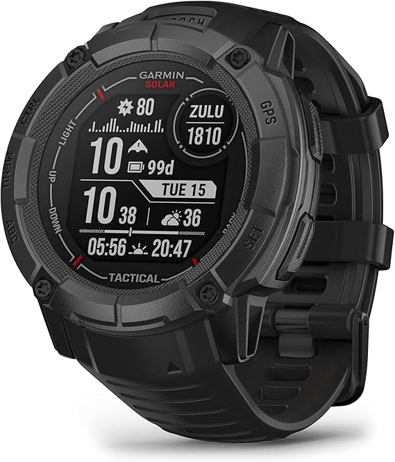 Garmin Instinct 2X Solar Tactical, Rugged Outdoor Smartwatch, 50mm, Black | Solar Charged, Built-In Flashlight,Mutli-Band Frequency Support, ABC Sensors, Tracback Routing, Reference Points
