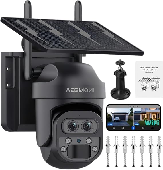 2.4GHz WiFi Wireless Solar Security Camera for Outdoor Monitoring | 3K/6MP Dual Lens, 12X Zoom, PIR Human Motion Detection, Color Night Vision, Cloud & microSD Storage, Ubox PRO App Control
