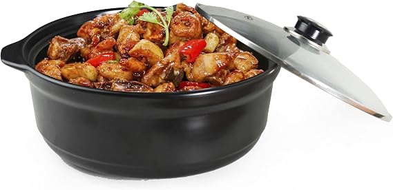 Ceramic Casserole Dish with Clear Glass Lid Stove Safe, 3 Quart Round Casserole Dish Set Cookware for Cooking Soup