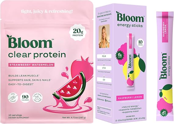 Bloom Strawberry Watermelon Clear Protein and Raspberry Lemonade Energy Packets Bundle