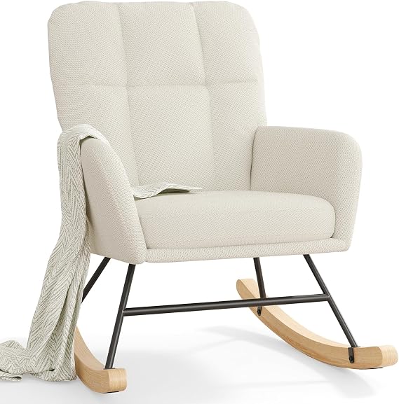 Nursery Rocking Chair Upholstered Glider Rocker, Beige