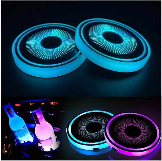 2PCS LED Car Cup Holder Lights, Light up Car Coasters for Cup Holders | 7 Colors LED Cup Holder USB Charging Cup Mat for Drink Coaster Accessories Car Gifts for Men & Women
