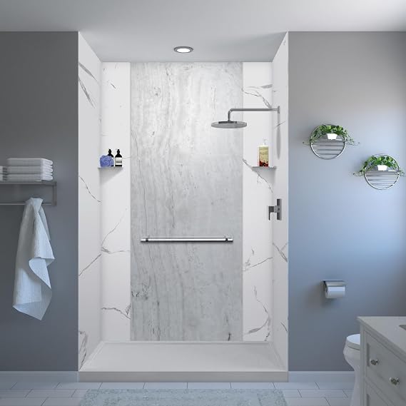 Transolid Titan Eco 3-Piece Two-Tone Alcove Shower Wall Kit, 60 in. L x 36 in. W x 96 in. H, Aluminum Composite, Grout-Free Glue-Up Over Existing Walls, Trimmable, TWKE603696-SKI01GBKI31G