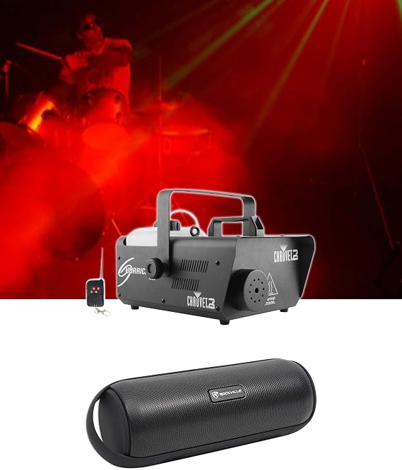 Audiosavings Bundle: (1) Chauvet DJ H1600 Hurricane 1600 Compact DMX Fog Machine+Remote Timer Bundle with (1) Rockville RPB25 40w Portable/Outdoor Bluetooth Speaker w/USB+Aux+Wireless Link (2 Items)