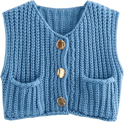 CHARTOU Women Chunky Knit Vest Button Down Sleeveless Sweater Tank Tops Going Out Outfits