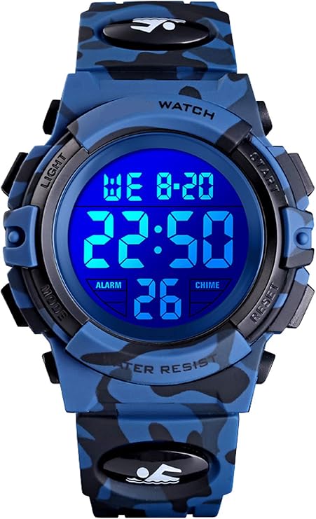 Kids Digital Sport Watch Camouflage Waterproof Electronic Boys Watches Ages 6-15 Alarm Luminous Stopwatch Multifunction Wrist Watches Silicone Band
