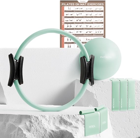 PhysKcal Pilates Kit, 15-Inch Pilates Ring with 1x Pilates Ball & 5X Bands