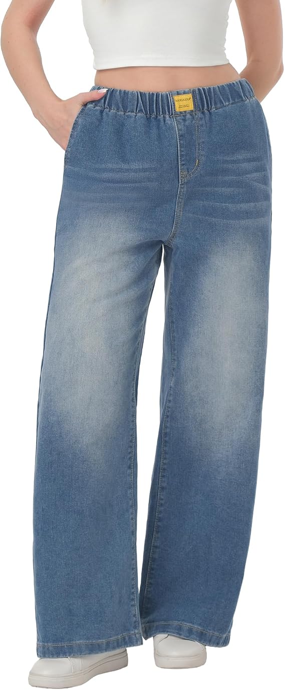 MARIASHA Wide Leg Jeans Woman Baggy Elastic Waist Sweatpant Jeans for Women