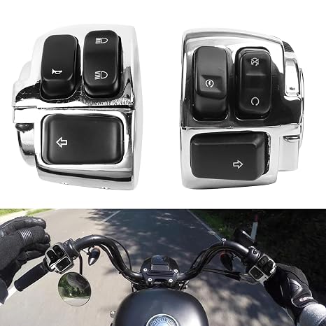 BHB Motorcycle 1" Handlebar Switches Control and Wiring Harness Compatible with Harley Softail 1996-2012 Dyna Sportster V-Rod (Silver)