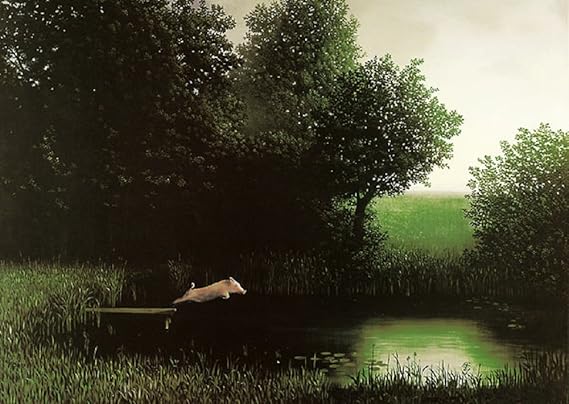 Laminated Diving Pig Michael Sowa Jumping Off Dock Kohler's Schwein Funny Print Poster 20x28