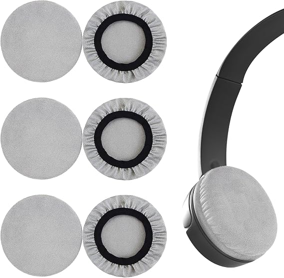 Pack of 6 Stretchy Headphone Protection Covers - Washable Headphone Protection for Headset Covers Against Dirt (Grey 6-8 cm (2.36-3.14 inches))