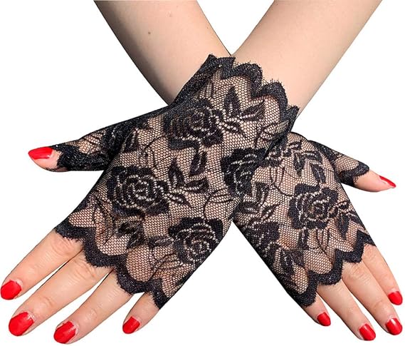 Tvoip 1 Pair Womens Sun Protection Driving Half Finger Gloves Charming Sexy Lady Girl Lace Party Costume Fingerless Gloves