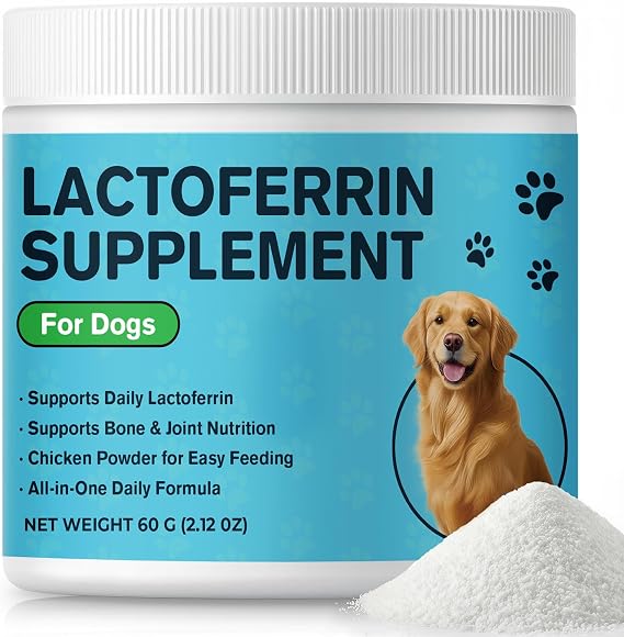 Lactoferrin Supplements for Dogs Powder, Daily Immune Nutrition with CoQ10 & Beta-Glucan, Essential Vitamins & Minerals for Whole-Body Wellness, Chicken Flavor, Easy-Mix Supplement, 2.12 oz