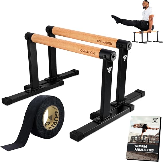 GORNATION Parallettes, Calisthenics Push-Up Bars for Handstands & Strength Training, Parallel Bars for Home & Outdoor Training, Fitness Equipment with Secure Grip, Wooden Handles