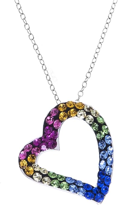 Silver Plated Slide Heart Crystal Pendant With Chain