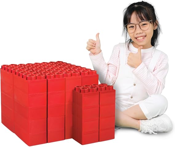 Big Blocks for Kids Ages 4-8 Indoor & Outdoor Blocks Kids Games Red Large Building Blocks - 48 pc