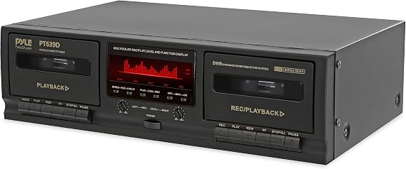Pyle Dual Cassette Deck Stereo - Hi-Fi Sound, Compact and Portable Tape Recorder Player with Digital Professional Noise Reducing System and RCA Cables, Record & Play Audio and Music - PT639D.5