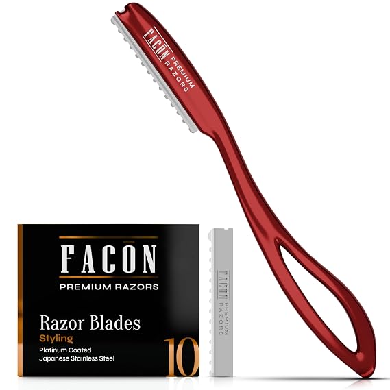 Facon Hair Razors for Cutting Hair - Professional Hair Styling Razor Kit with 11 Replacement Blades, Stainless Steel Hair Cutting Tool for Salon & Home, Premium Hair Thinning Texturizing Faether Razor