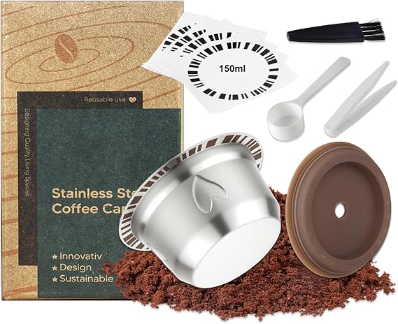 Stainless Steel Reusable Coffee Pods for Vertuo, 5oz | Refillable Coffee Capsule, Food-Grade Silicone Lids, Fits Vertuo Pop/Next/Plus/ENV135/ENV150/GCA1