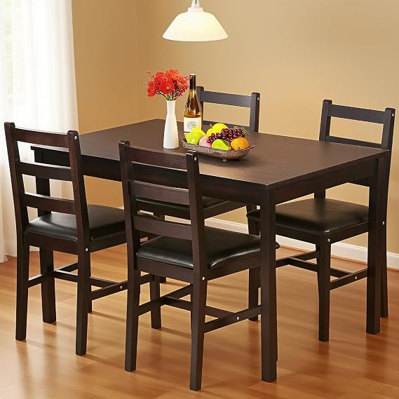 Small Dining Table Set for 4, Wooden Kitchen & Dining Room Sets 5 Piece Kitchen Table Set, Square Table and Chair Breakfast Table Set for Restaurant Home Kitchen Living Room, Dark Brown