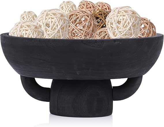 XMGZQ Black Decorative Bowl, Extra Large, Rustic Wooden Fruit Bowl for Home Decor, Kitchen Counter, Entryway & Table Centerpiece