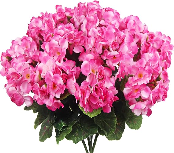 4 Pcs Artificial Geraniums Silk Flowers Outdoor Artificial Geranium Bush Pink Faux Flowers Geraniums for Floral Home Decor Outdoor Indoor Garden Patio Grave Cemetary Vase Table Centerpiece