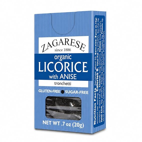 ZAGARESE Organic Licorice Extract with Anise flavor, Small Hard Bits, Bold Licorice Treat, Sugar-Free, Gluten-Free, 0.7 oz Box