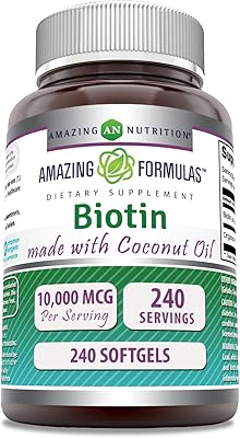 Amazing Formulas Biotin with Extra Virgin Organic Coconut Oil Supplement | 10000 Mcg | Softgels | Non-GMO | Gluten-Free | Made in USA 1 Pack, 240 Count