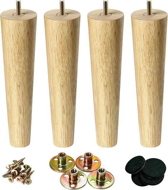 25CM Chair Legs, Wooden Legs for Furniture, Set of 4 | Sofa Chair Wooden Furniture Legs, Feet for Cabinet Couch Dresser Coffee Table TV Stand