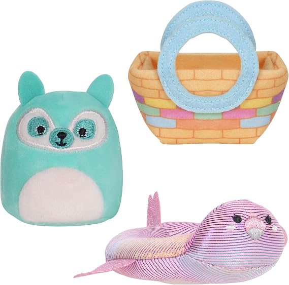 Squishville by Original Squishmallows Pool Party Accessory Set - 2-Inch Lance The Teal Lemur Plush, Inflatable Pool Tube and Woven Bag Accessories - Toys for Kids
