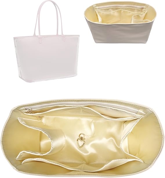 Organizer Compatible with Artois Tote Bag PM/MM/GM, Purse Insert, Silk Lining Waterproof Vegan Leather with Zipper Pocket Water Bottle Holder (GM, Beige)