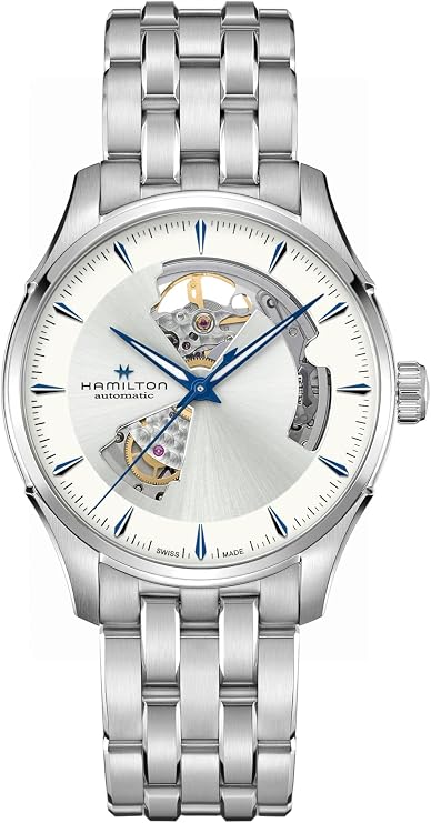 Hamilton Jazzmaster Open Heart Automatic Men's Watch, 40mm Stainless Steel Case, Swiss Made, Silver Dial Analog Wrist Watch, 50m Waterproof, Sapphire Crystal, 3-Hand Movement, Stainless Steel Strap