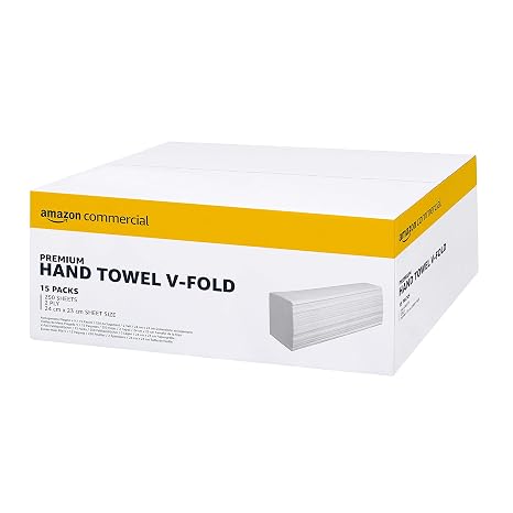AmazonCommercial Singlefold (V-Fold / ZZ-Fold) Paper Hand Towels, 2-ply Deinked, 3750 Sheets (15 packs of 250), Sheet Size: 24 x 23 cm, H3 Dispenser Compatible