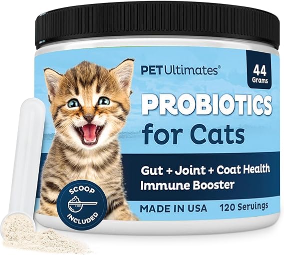 Pet Ultimates Probiotics for Cats (44g/120 Servings) 20-Species Cat Probiotic Powder Daily Digestive & Gut Health Support with Digestive Enzymes Tasteless Supplements for Cats