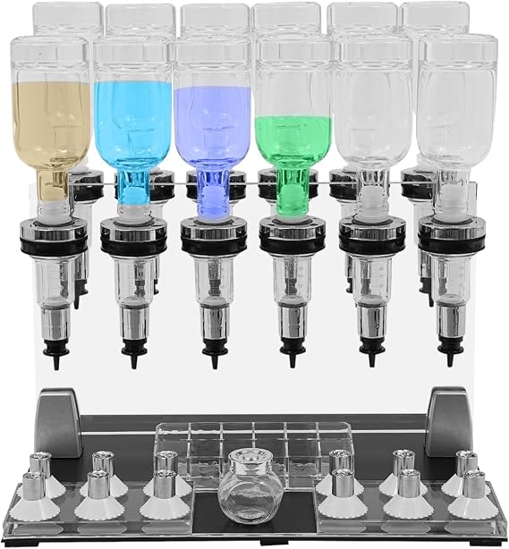Manual Perfume Dispenser Perfume Dispenser Pump, Glass Perfume Bottles with 12 Bottles Perfume Tester Rack for Stores & Bars, Black