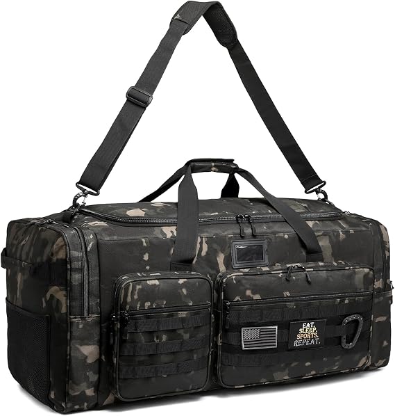 135L Extra Large Sports Gym Equipment Travel Duffel Bag with Insulated Pocket & Shoulder Strap Perfect for Baseball, Softball, Soccer, Basketball, Hockey, black camouflage, L