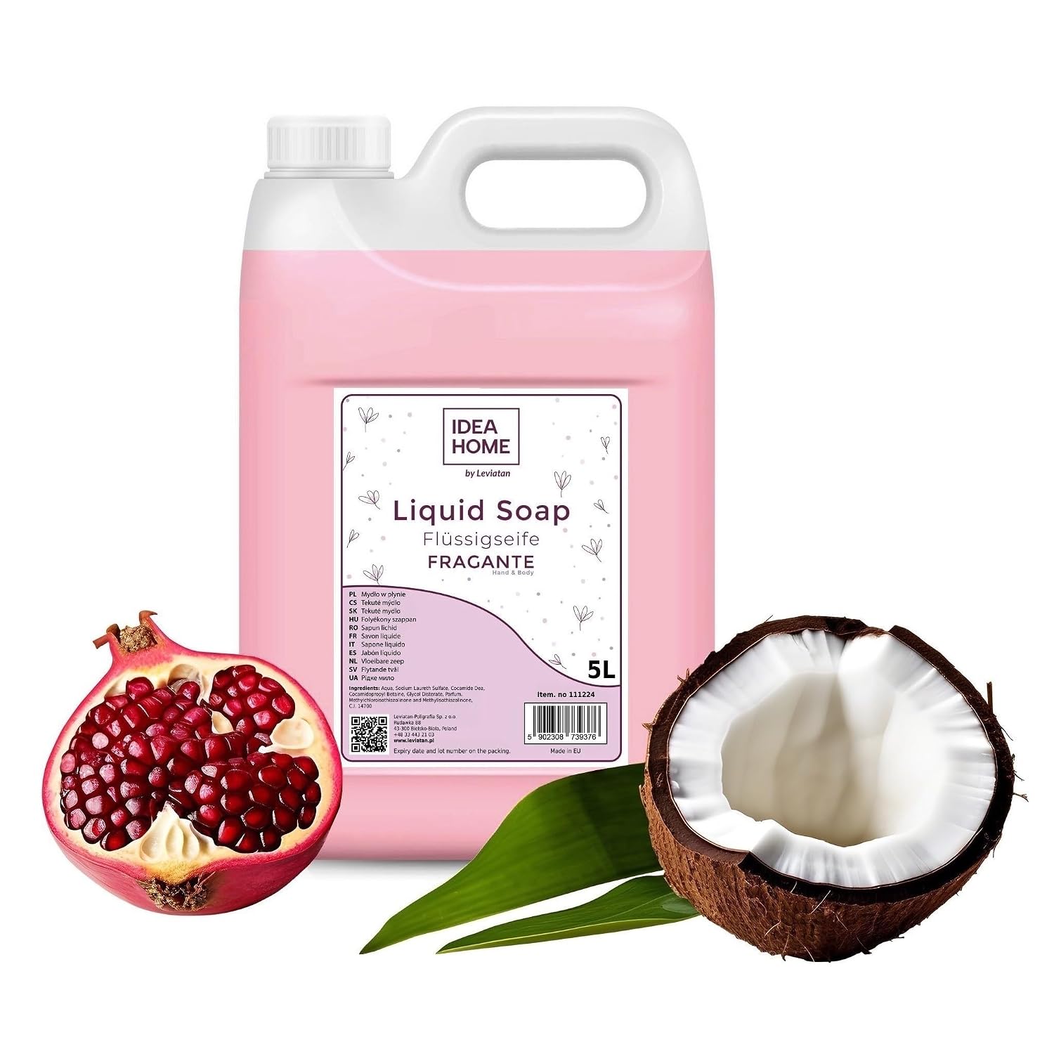 idea home fragante hand soap liquid 5 l - soap canister for all skin types - good foaming liquid soap 5 liters - cream soap - pomegranate with coconut milk