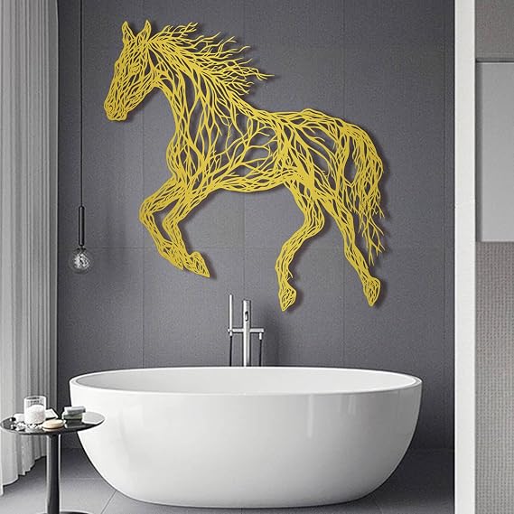 Flewfar Metal Horse Wall Art, Geometric Metal Horse Decor, Horse Wall Decor, Line Art Wildlife Wall Art, Minimalist Metal Art Black Gold White Home Decor (Gold, 39" x 39" / 100 x 100cm)