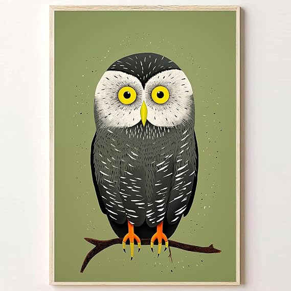 Owl Canvas Wall Art Funny Animal Pictures Abstract Cartoon Painting Cute Funky Animal Posters Colorful Animal Canvas Wall Art Watercolor Bird Posters Painting Green Owl Art Prints 16x24inch No Frame