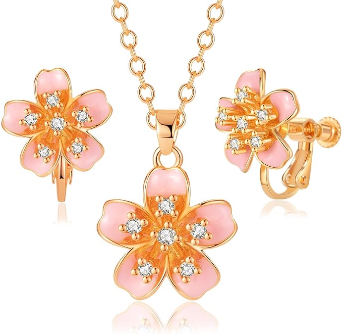 EVEVIC Austrian Crystal Enamel Flower Jewelry Set for Women
