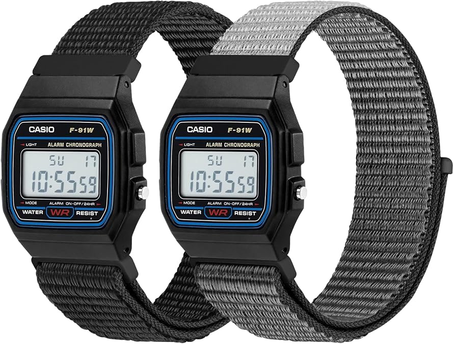 Nylon Straps Compatible with Casio F-91W/F-84/F-94/F-105/F-108/AE-1200/W-217H/W-218H/A-158W/A-168W/SGW-300H/W-800H, Adjustable Stretchy Sport Strap Comfortable Nylon Replacement Wristband