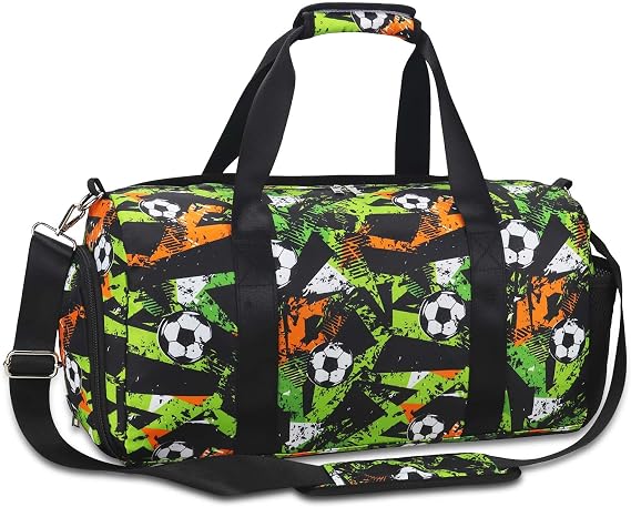 Gym Travel Duffle Bag for Boys - Gymnastics Sports Dance Bag with Shoe Compartment & Wet Pocket Kids Travel Bag Teens Weekender Sleepover Carry On Bag Football