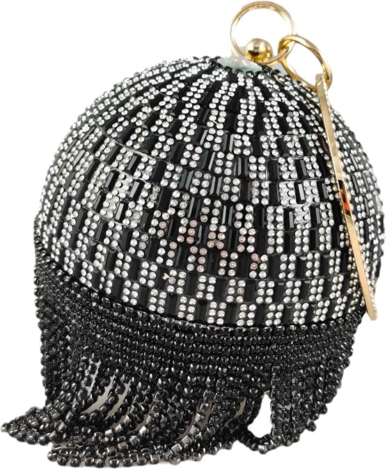 Boutique De FGG Round Ball Crystal Clutch Purse Women Formal Evening Bags Wedding Party Tassel Rhinestone Clutch Bags,Mini
