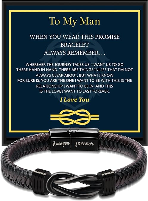 Inngeroo Leather Couples Bracelets Christmas Birthday Gifts for Men | Valentines Day Gifts for Him,Anniversary Romantic Gifts for Boyfriend Husband from Wife,Superior Braided Leather