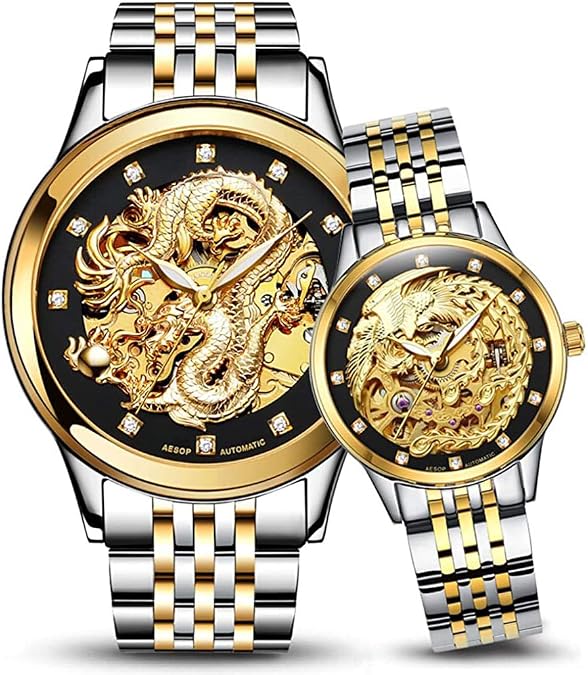 MASTOPHis and Her Couple Watches Sapphire Business Men Women Couple Set Automatic Mechanical Stainless Steel Waterproof Watches